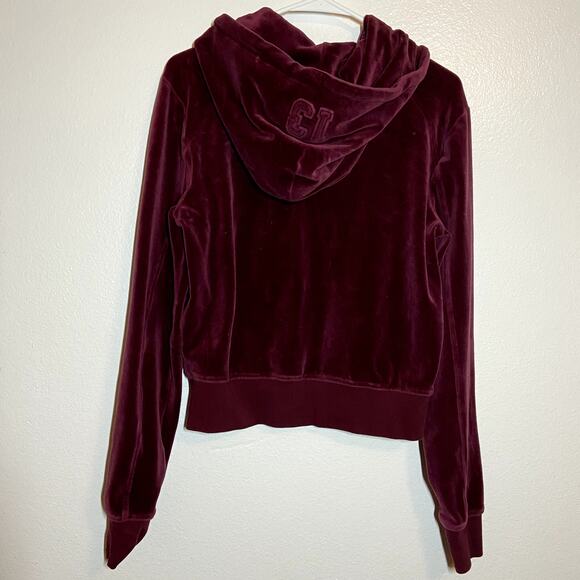 Puma by Rihanna Fenty Cropped Sweatshirt Velour Drawstring Hoodie Pullover Red S - Picture 6 of 6